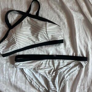 black and white striped calia bikini size l